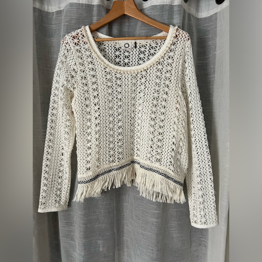 Anthro Akemi + Kin Crochet Franja Knit Lace Tassel Fringe Pullover Blouse Top L